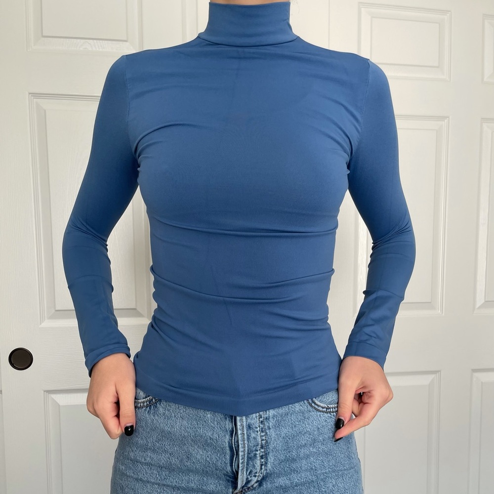 Blue turtleneck sweater